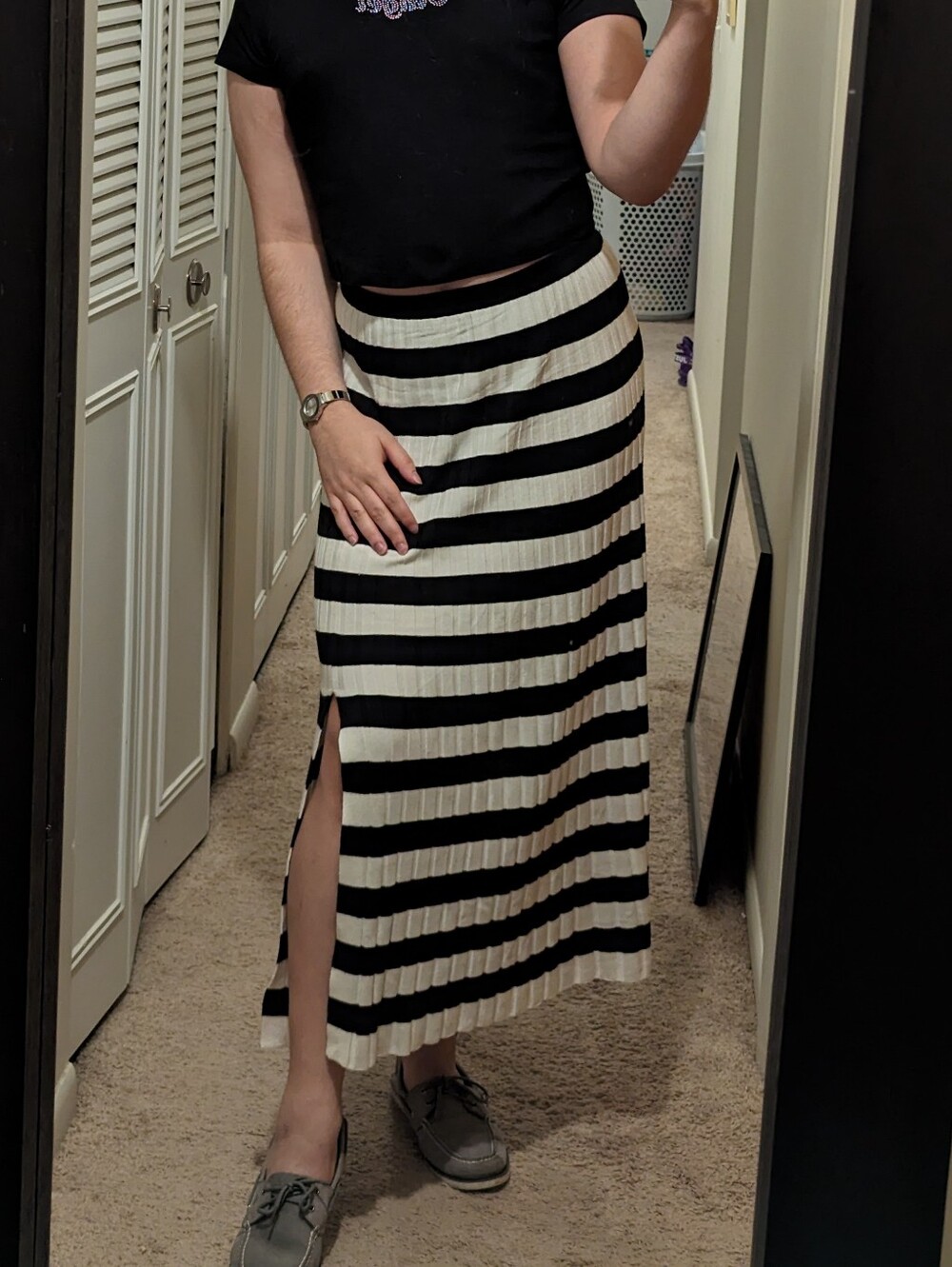 Striped A-Line Knit Skirt
